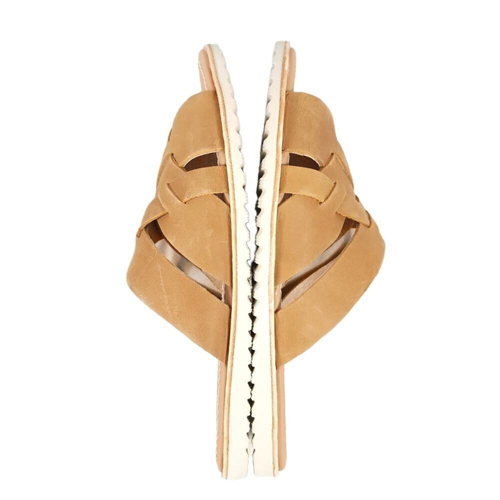 Sorel Ella Slide Sandals in Camel Brown Strappy Leather - Picture 8 of 11